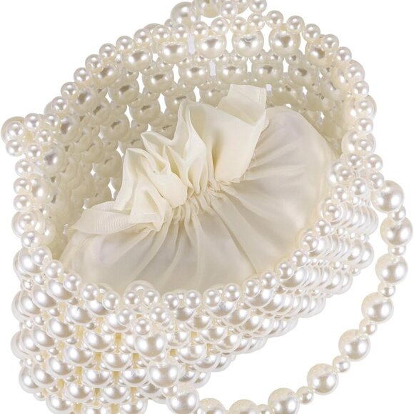 Women Pearl Clutch Bag Crossbody Handbag Purse Beaded Evening Bag Shoulder Weddi - Picture 6 of 7
